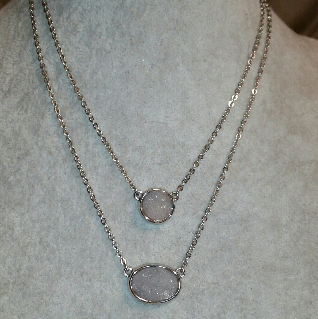 Loft Silver, Grey/Pink Double Drusy Necklace
